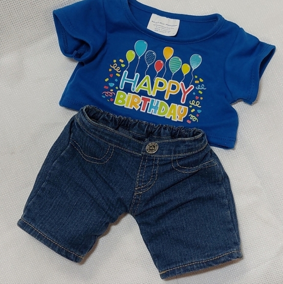 Build-A-Bear Classic Brown Birthday Teddy Bear (w/jeans & birthday shirt) - Picture 9 of 10